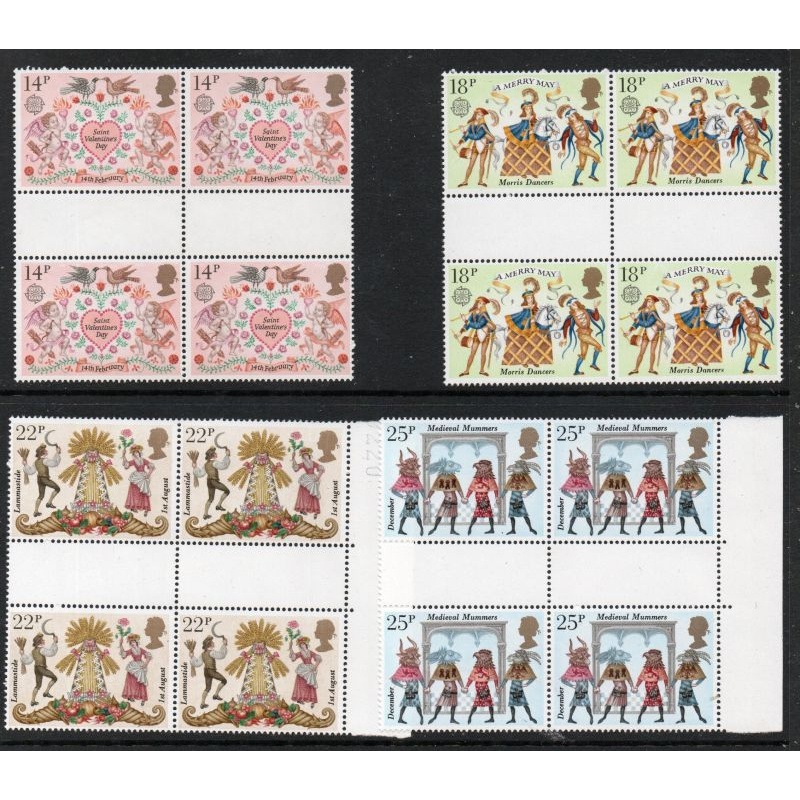 Great Britain Sc 933-36  1981 Europa Mummers stamp set in gutter blocks of 4  mint NH