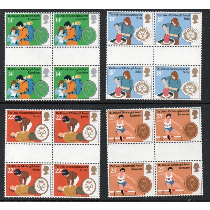 Great Britain Sc 952-955  1981 Duke's Award stamp set in gutter blocks of 4  mint NH