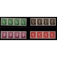 Canada Sc 297-300 1950 G VI coil stamp strips of 4mint