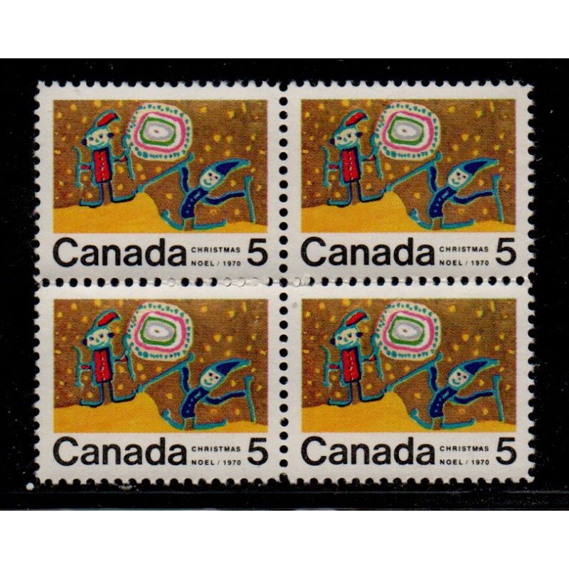 Canada USC 522i 1970 5 c Christmas Centre block of 4 mint NH