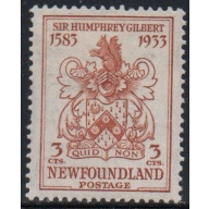 Newfoundland Sc 214 1933 3 c Gilbert Coat of Arms stamp  mint