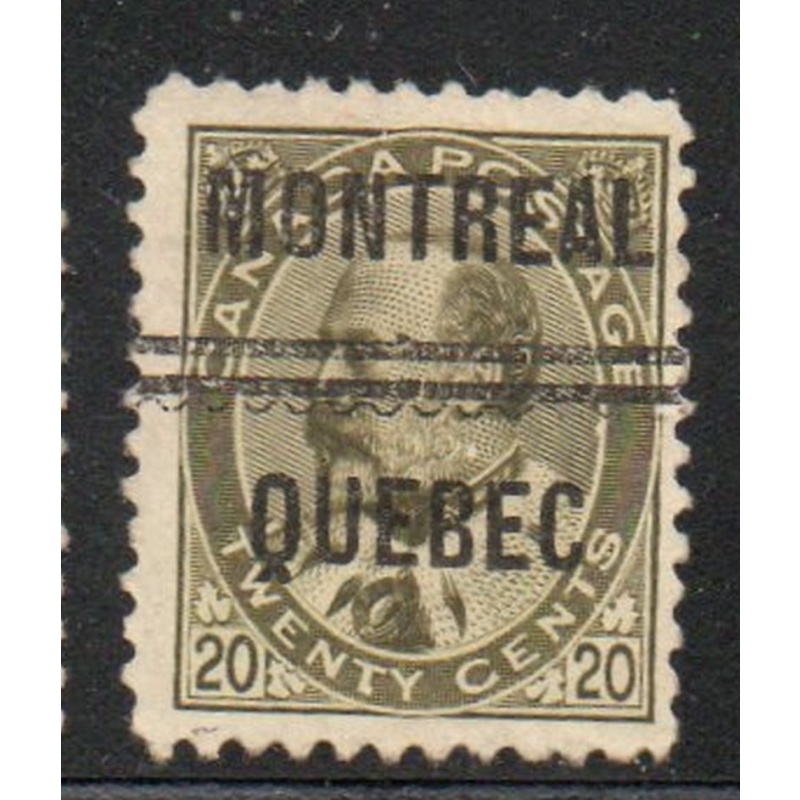 Canada Sc 94 1904 20c E VII stamp used Montreal Precancel