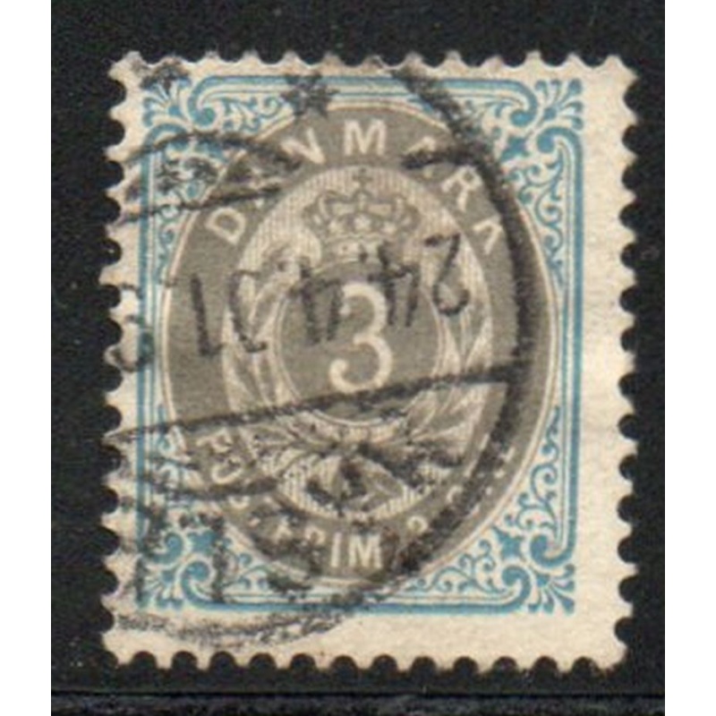 Denmark Sc 41 1895 3 ore blue & gray Royal Emblems stamp  used