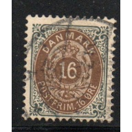 Denmark Sc 47 1895 16 ore slate & brown Royal Emblems stamp  used