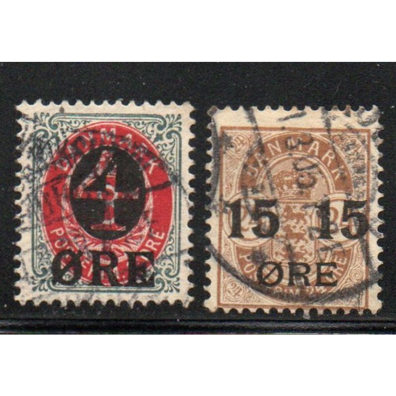 Denmark Sc 55-56 1904-1912 4 ore & 15 ore overprints stamp set  used