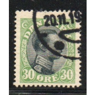 Denmark Sc 111 1918 30 ore green & black Christian X stamp used