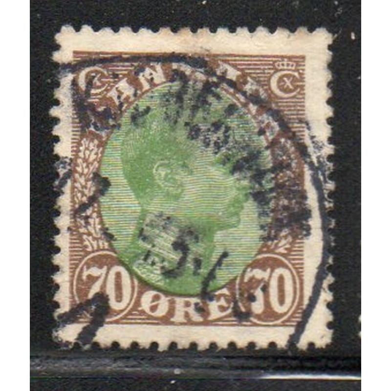 Denmark Sc 125 1920 70 ore brown & green Christian X stamp used