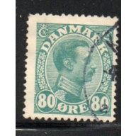 Denmark Sc 126 1915 80 ore blue green Christian X stamp used