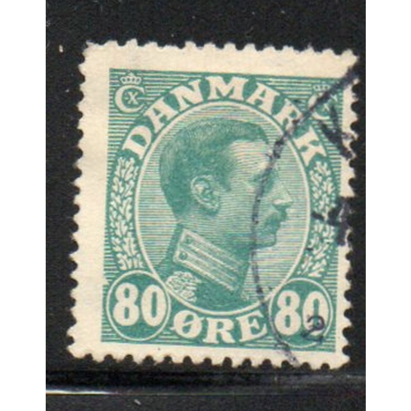 Denmark Sc 126 1915 80 ore blue green Christian X stamp used