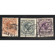 Denmark Sc 132-134  1913-1920 Christian X High Values stamp set used