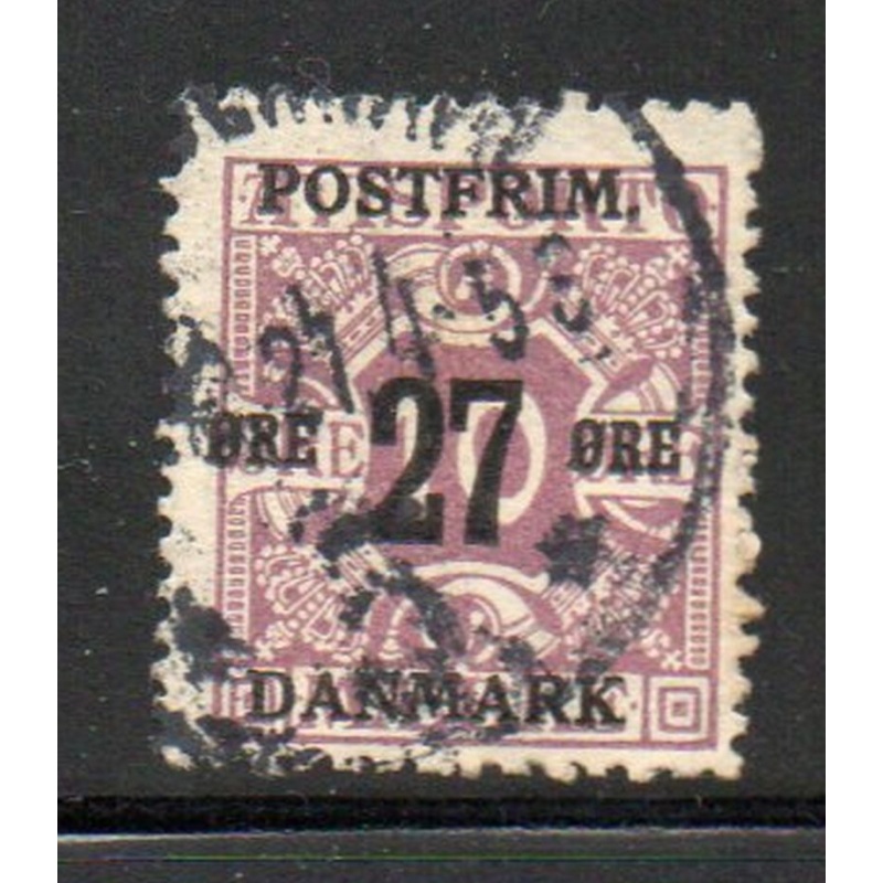 Denmark Sc 149 1918 27 ore overprint on 10 ore deep lilac stamp  used