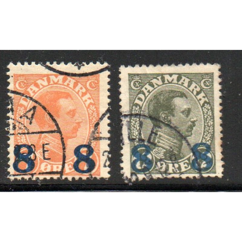 Denmark Sc 161-162 1921-1922 8 ore overprints on Christian X stamp set used