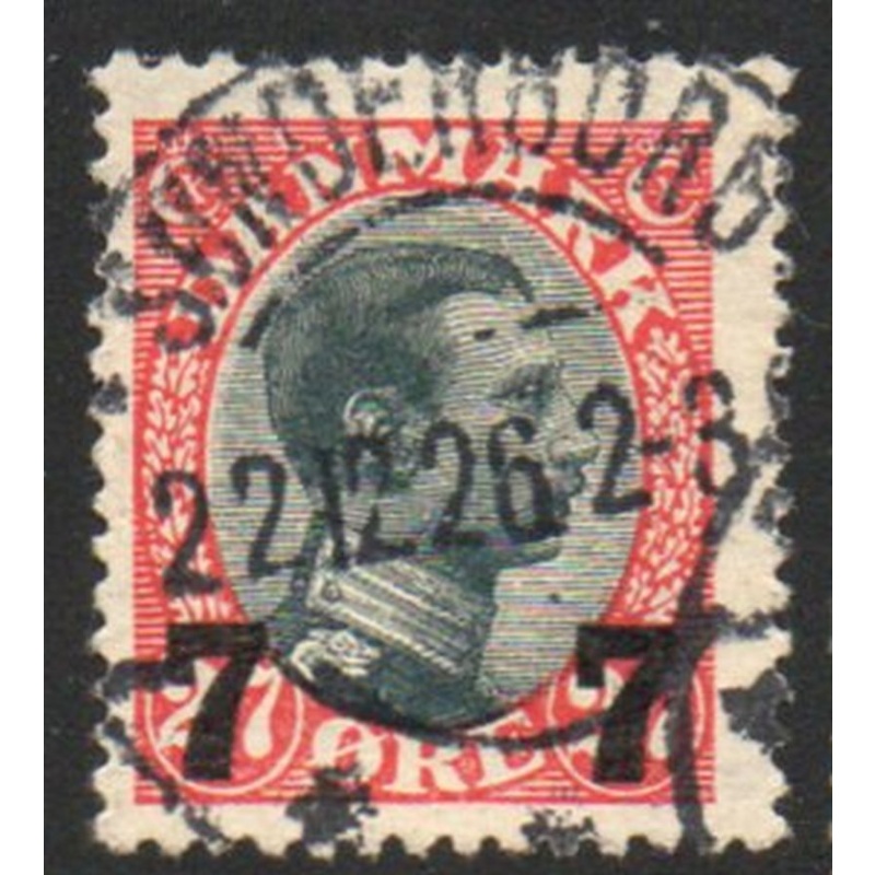 Denmark Sc 182 1926 7 ore overprint on 27 ore Christian X stamp used