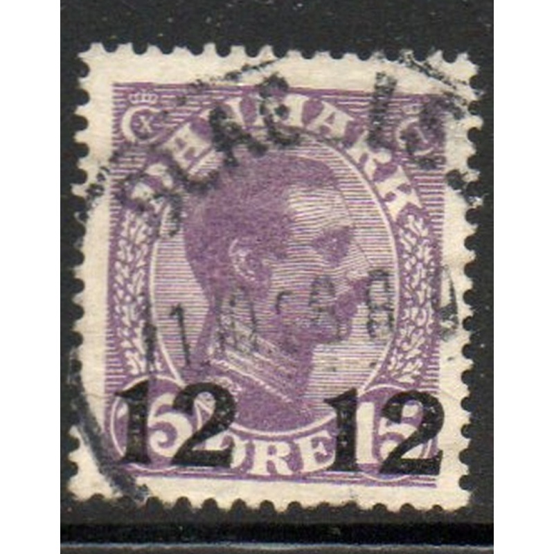 Denmark Sc 184 1926 12 ore overprint on 15 ore Christian X stamp used