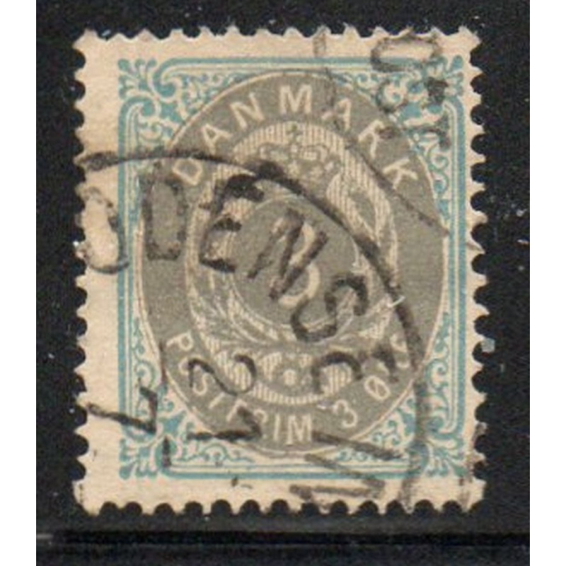 Denmark Sc 25 1875 3 ore gary blue & gray Royal Emblems stamp used