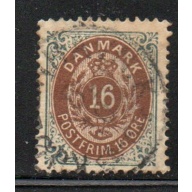 Denmark Sc 30 1875 16 ore slate & brown Royal Emblems stamp used