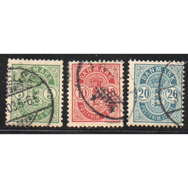 Denmark Sc 38-40 1884-1888 Royal Emblems stamp set  used