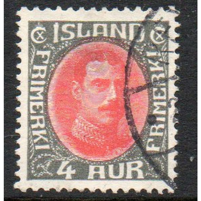 Iceland Sc 110 1920 4 aur gray & red Christian X  stamp used