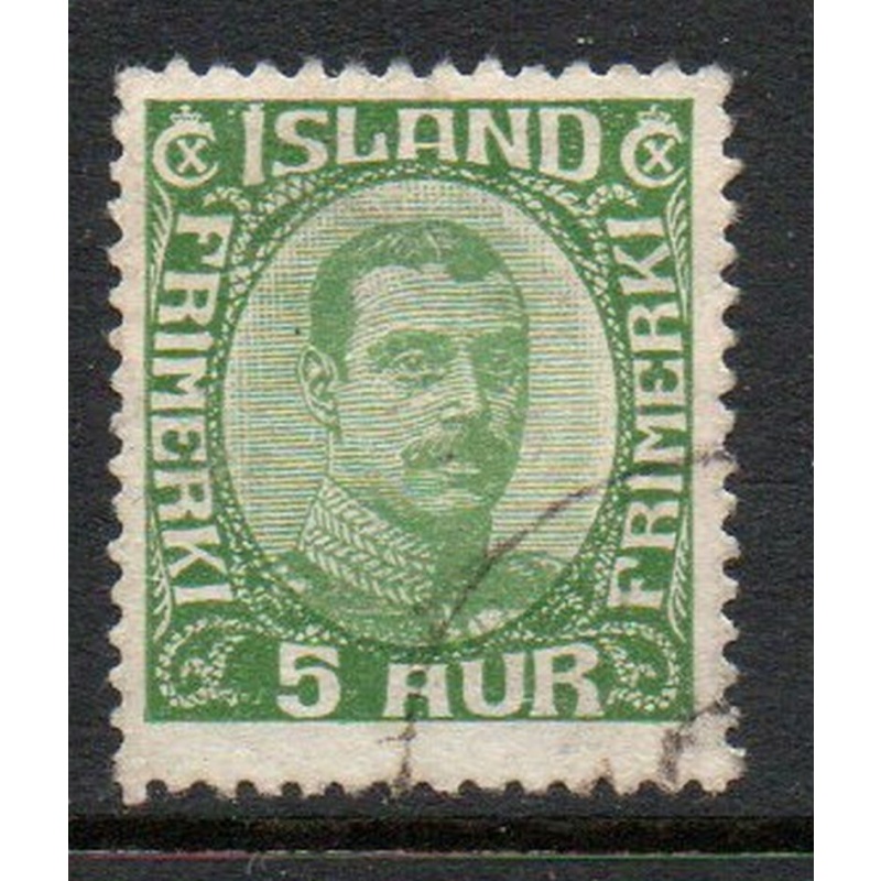 Iceland Sc 111 1920 5 aur green Christian X  stamp used