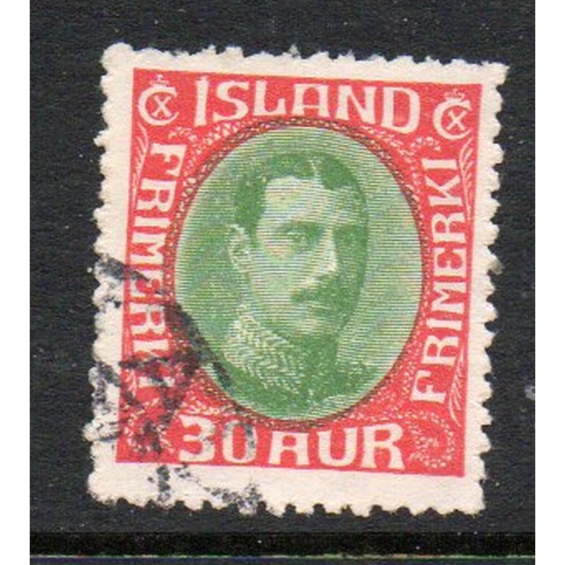 Iceland Sc 183 1931 30 aur red & green redrawn Christian X  stamp used