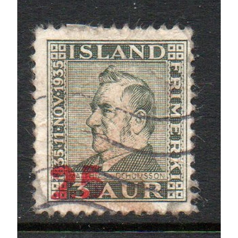 Iceland Sc 236 1941 25 aur overprint on 5 aur Jochumsson  stamp used