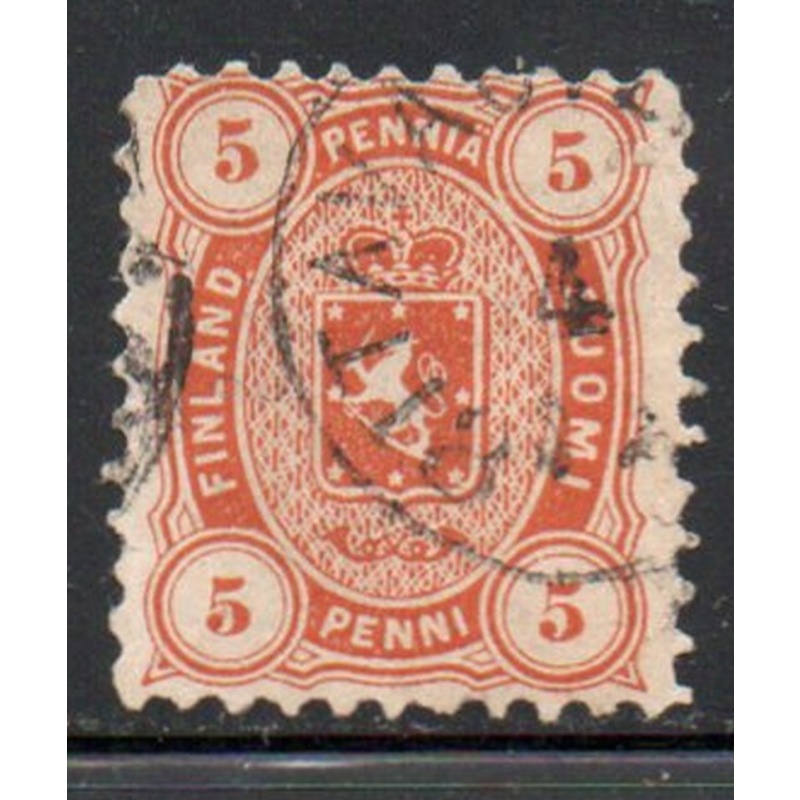 Finland Sc 18 1875 5 p orange Coat of Arms stamp used