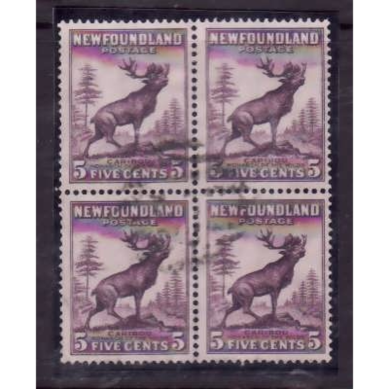 Canada-Newfoundland-Sc#191-used block 5c deep violet Caribou-Die II-1932-7-