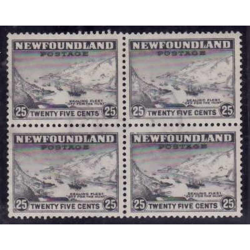 Canada-Newfoundland-Sc#197-used block 25c grey Sealing Fleet-first