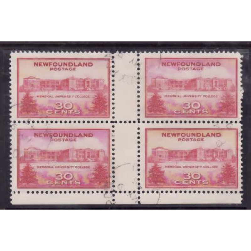 Canada-Newfoundland-Sc#267i-used gutter block 30c University-dated My 9 1945