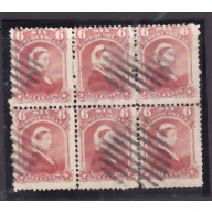 Canada-Newfoundland-Sc#35- id13-used 6c dull rose QV block of 6-1870-please note most