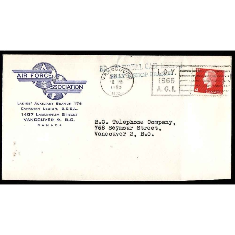 Canada-#8869-4c QEII Cameo-Vancouver,BC-Apr 6 1965- CC illustrated "Air