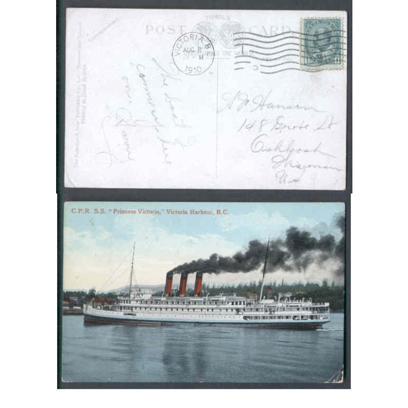 Canada-#9802-1c Edward on p/c-"CPR SS Princess Victoria"-Victoria,BC-Au 8 1910 -