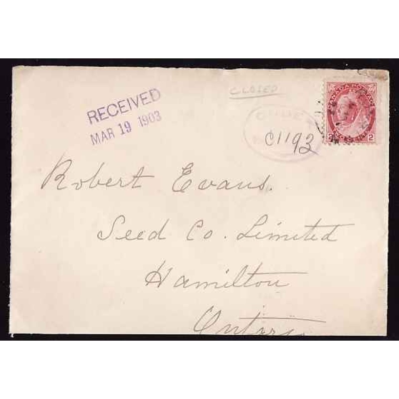 Canada-Scan #11456 - 2c Numeral - Parry Sound District - Royston, Ont - Mar 18 1903