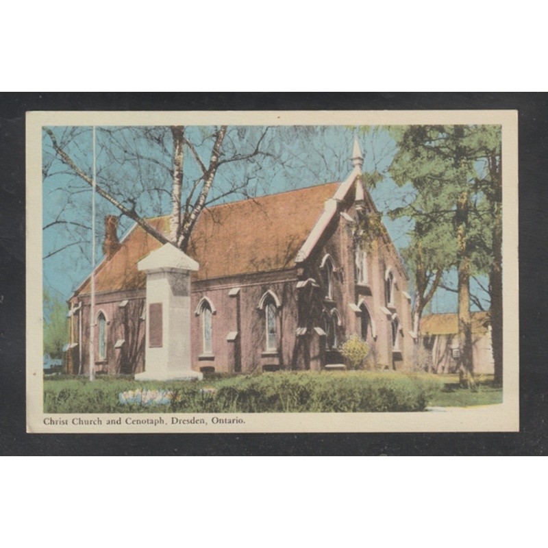 Dresden Ontario (Kent County)  Postcard Christ Church and Cenotaph Unposted