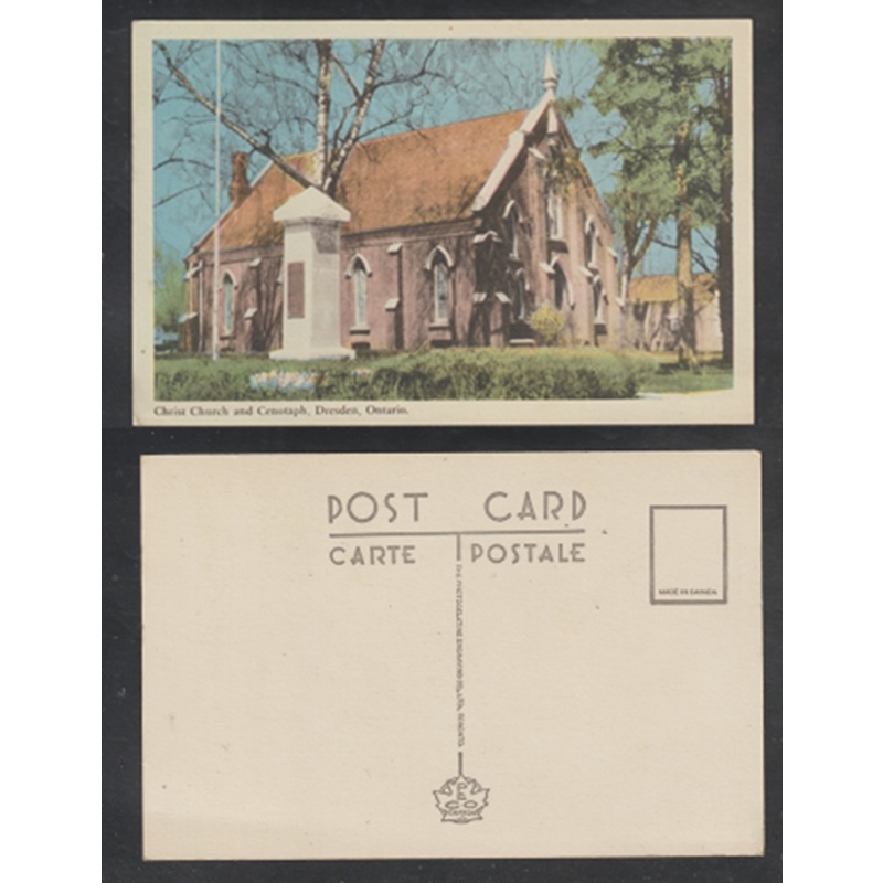 Dresden Ontario (Kent County)  Postcard Christ Church and Cenotaph Unposted