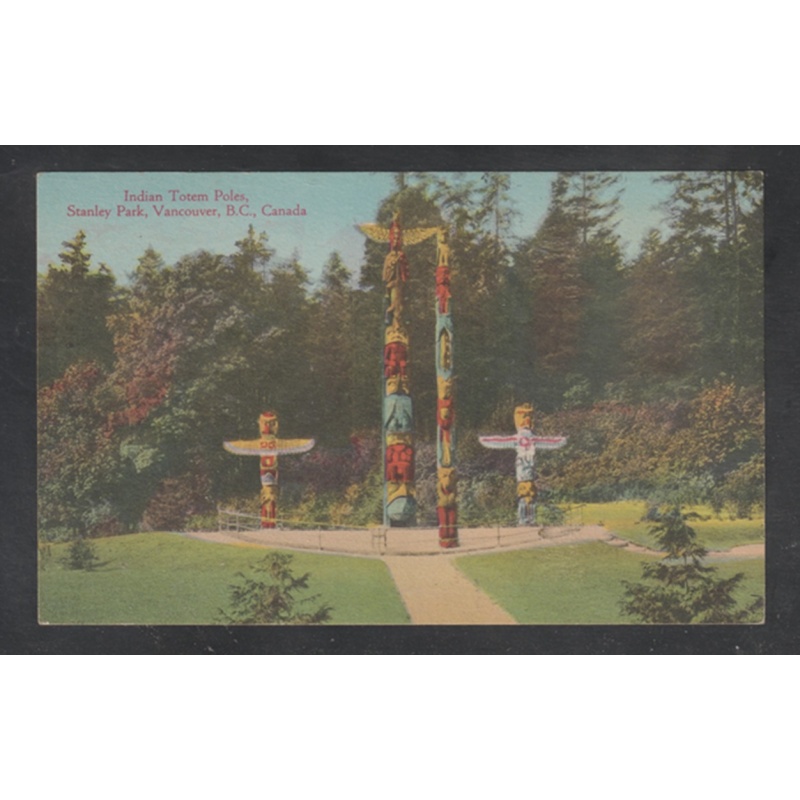 Vancouver British Columbia Postcard Stanley Park Indian Totem Poles