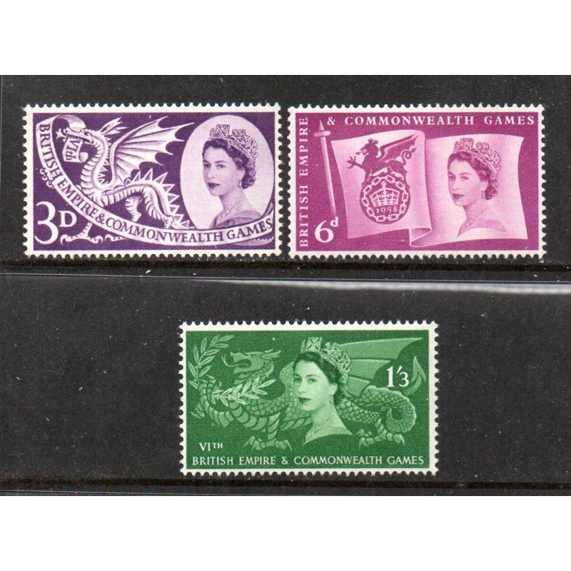 Great Britain Sc 338-340 1958 Empire & Commonwealth Games stamp set mint NH