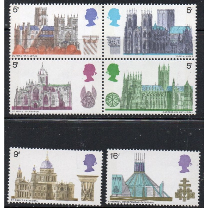 Great Britain Sc 589-594 1969 Cathedrals stamp set  mint NH