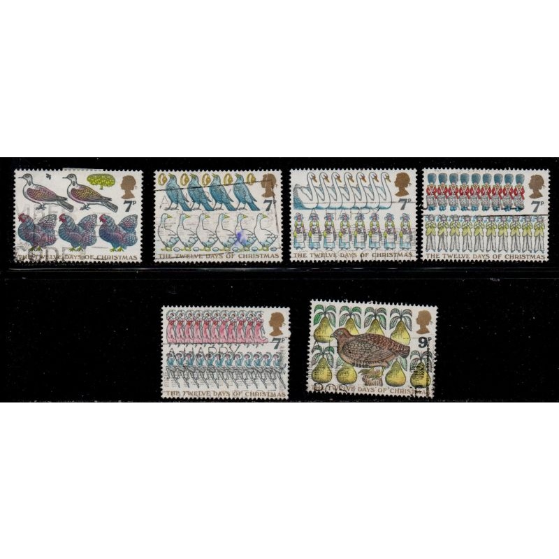 Great Britain Sc 821-826 1977 12 days of Christmas stamp set used