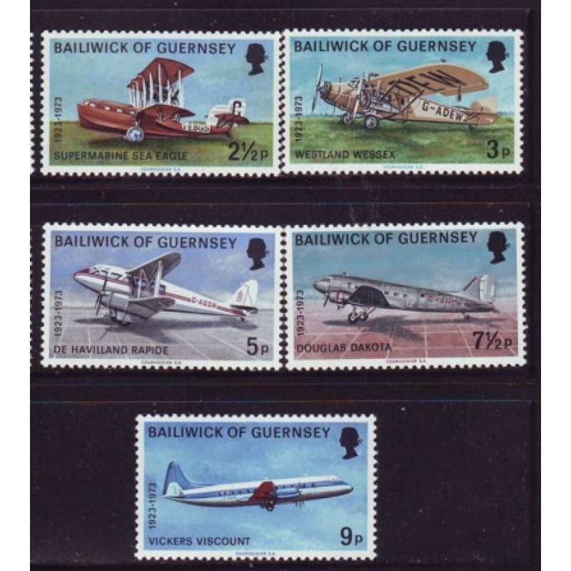 Guernsey Sc 81-85 1973 Air Service Anniversary stamp set mint NH