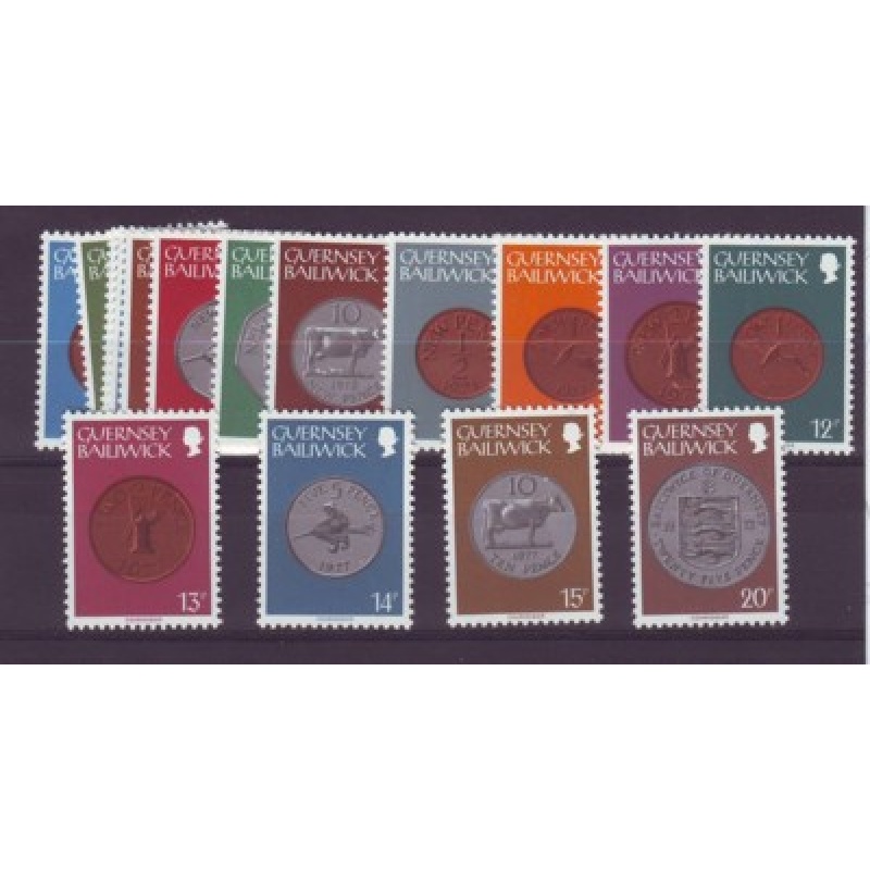 Guernsey Sc  173-188 1979 Coins on Stamps long stamp set mint NH