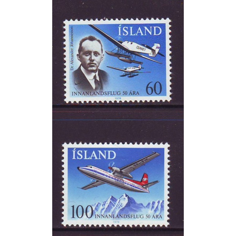 Iceland Sc 508-509 1978 Domestic Flights Anniversary stamp set mint NH