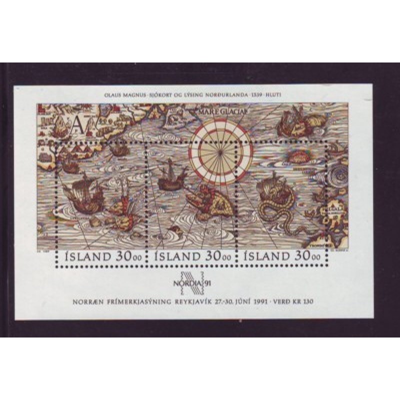 Iceland Sc 681 1989 NORDIA 91 Old Map  stamp sheet mint NH