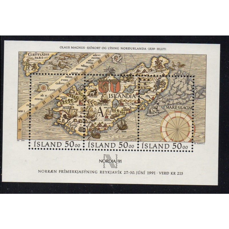 Iceland Sc 740 1991  NORDIA 91 Old Map  stamp sheet mint NH