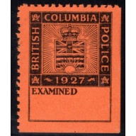 BCP1, British Columbia Police, 1927, VF, MNH, Canada