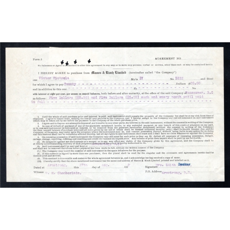 van Dam BCL16 (2), BCL16b (Diagonal BISECT), On agreement for typewriter, Canada