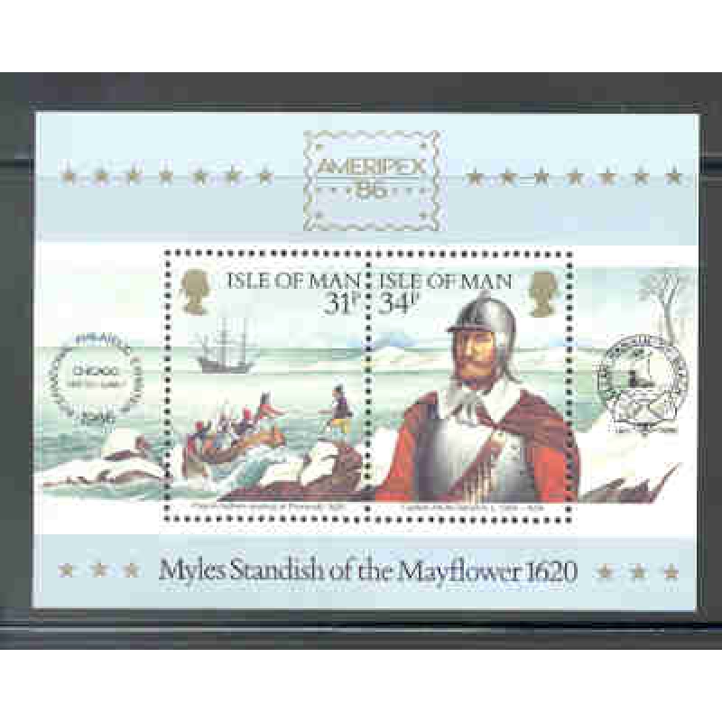 Isle of Man Sc  311a 1986 Myles Standish AMERIPEX stamp sheet mint NH