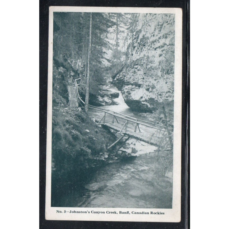 Black & white PC Johnston's Canyon Creek, Banff, Canadian Rockies unused