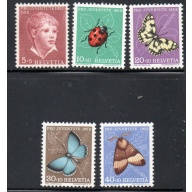 Switzerland Sc B217-21 1952 Pro Juventute Insects stamp set mint NH